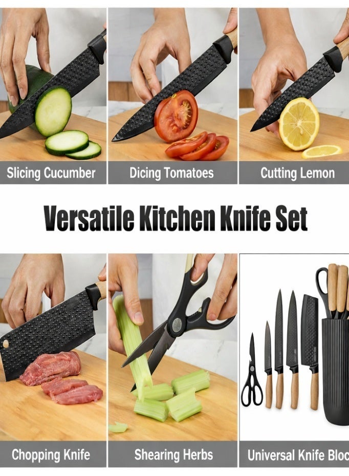 LIVVY 6-Piece Kitchen Knife Set with Holder - Professional Stainless Steel Chef Knives with Comfortable Wooden Handles and a Modern Storage Holder - For Home and Restaurant Usage. - Image 5